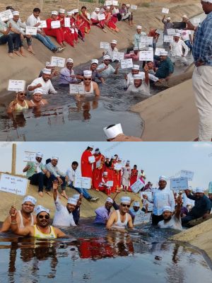 मनरेगाकर्मियों ने अपने दो सूत्रीय माँगो को लेकर किया जल सत्याग्रह...