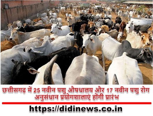  छत्तीसगढ़ में 25 नवीन पशु औषधालय और 17 नवीन पशु रोग अनुसंधान प्रयोगशालाएं होंगी प्रारंभ