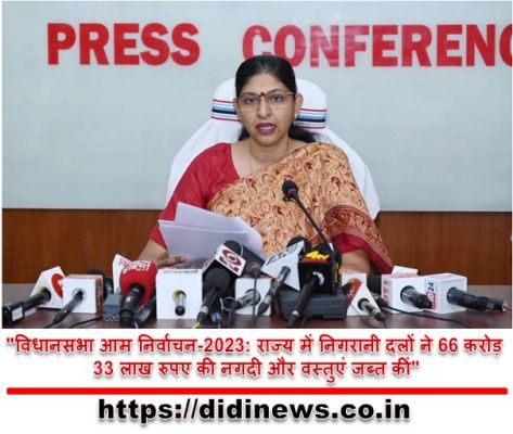 "विधानसभा आम निर्वाचन-2023: राज्य में निगरानी दलों ने 66 करोड़ 33 लाख रुपए की नगदी और वस्तुएं जब्त कीं"