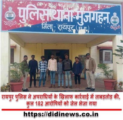 रायपुर पुलिस ने अपराधियों के खिलाफ कार्रवाई में ताबड़तोड़ की, कुल 182 आरोपियों को जेल भेजा गया