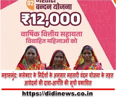 महासमुंद: कलेक्टर के निर्देशों के अनुसार महतारी वंदन योजना के तहत आवेदनों की दावा-आपत्ति की सूची प्रकाशित